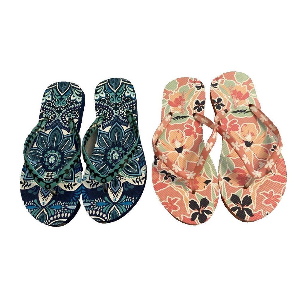 Vera Bradley Blue Island Medallion / Rain Forest Lily Flip Flops Size S 5-6